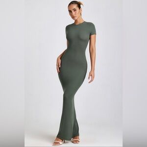 Oh Polly Ribbed Modal Maxi Dress in Khaki Green